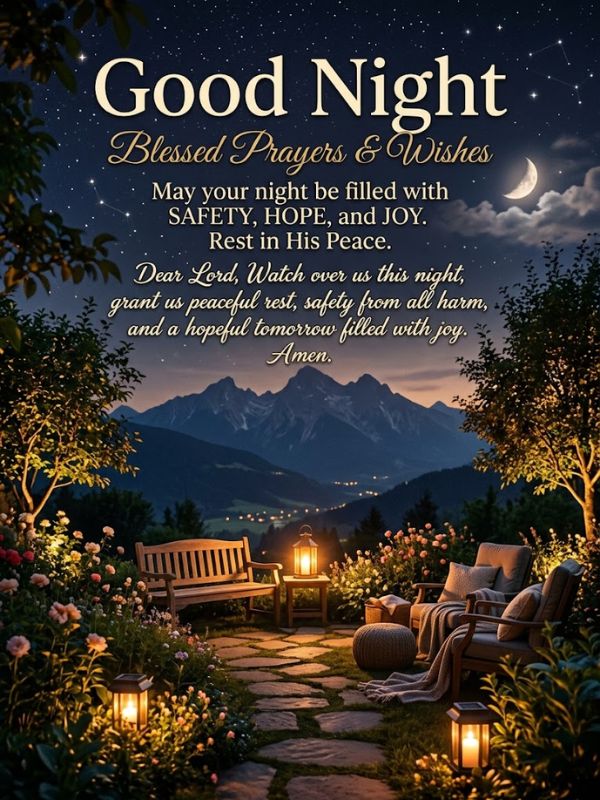 Good Night Blessed Prayers and Wishes, Safety, Hope, and Joy 