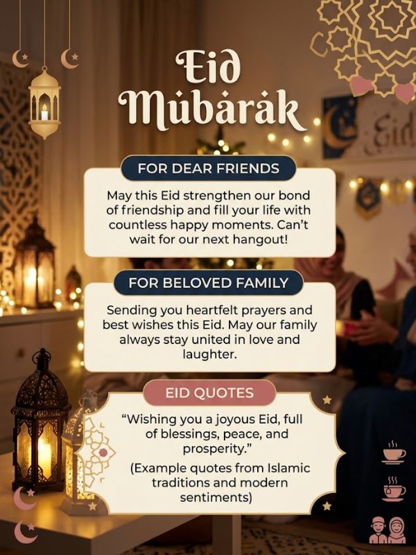 Eid Mubarak Wishes for Friends and Family in English Text Messages